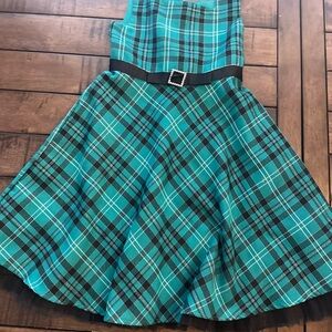 Plaid Kids Formal Dress in Blue and Green